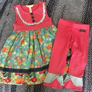 Matilda Jane Colorful Floral Dress and Polka Dot Leggings Set
